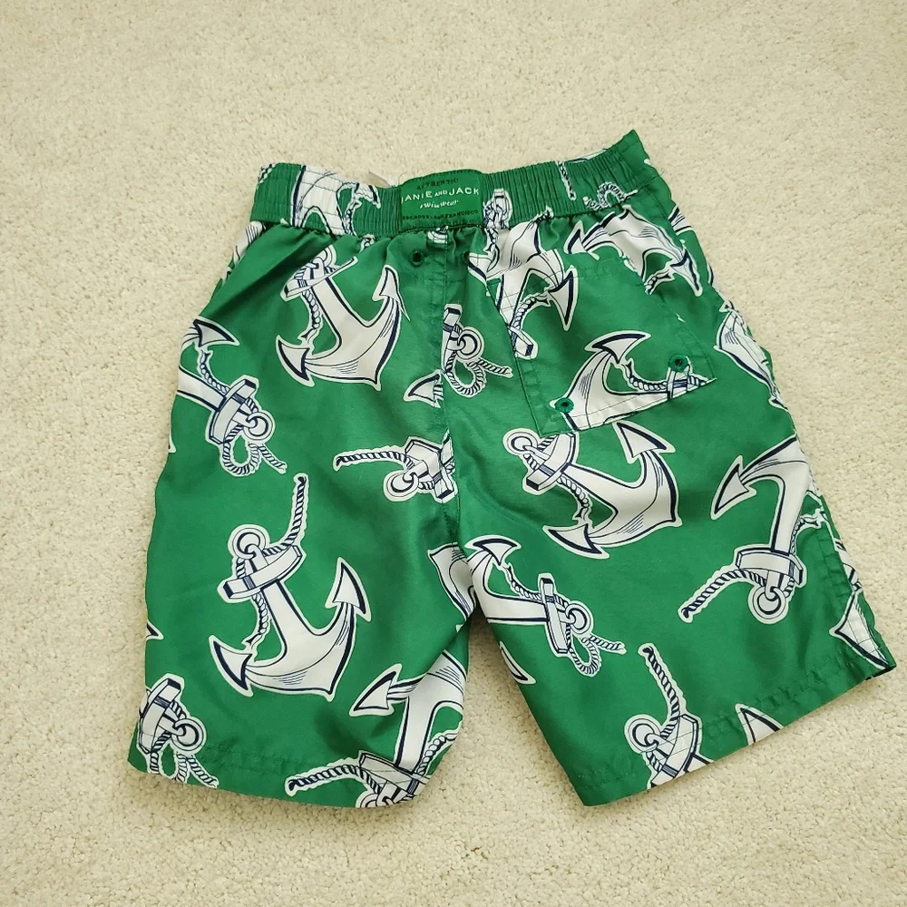 Janie and Jack Boys Swim Trunks Green Anchor Print sz18-24m
